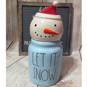 RAE DUNN LET IT SNOW Baby Canister w/ Snowman Head Topper NWT